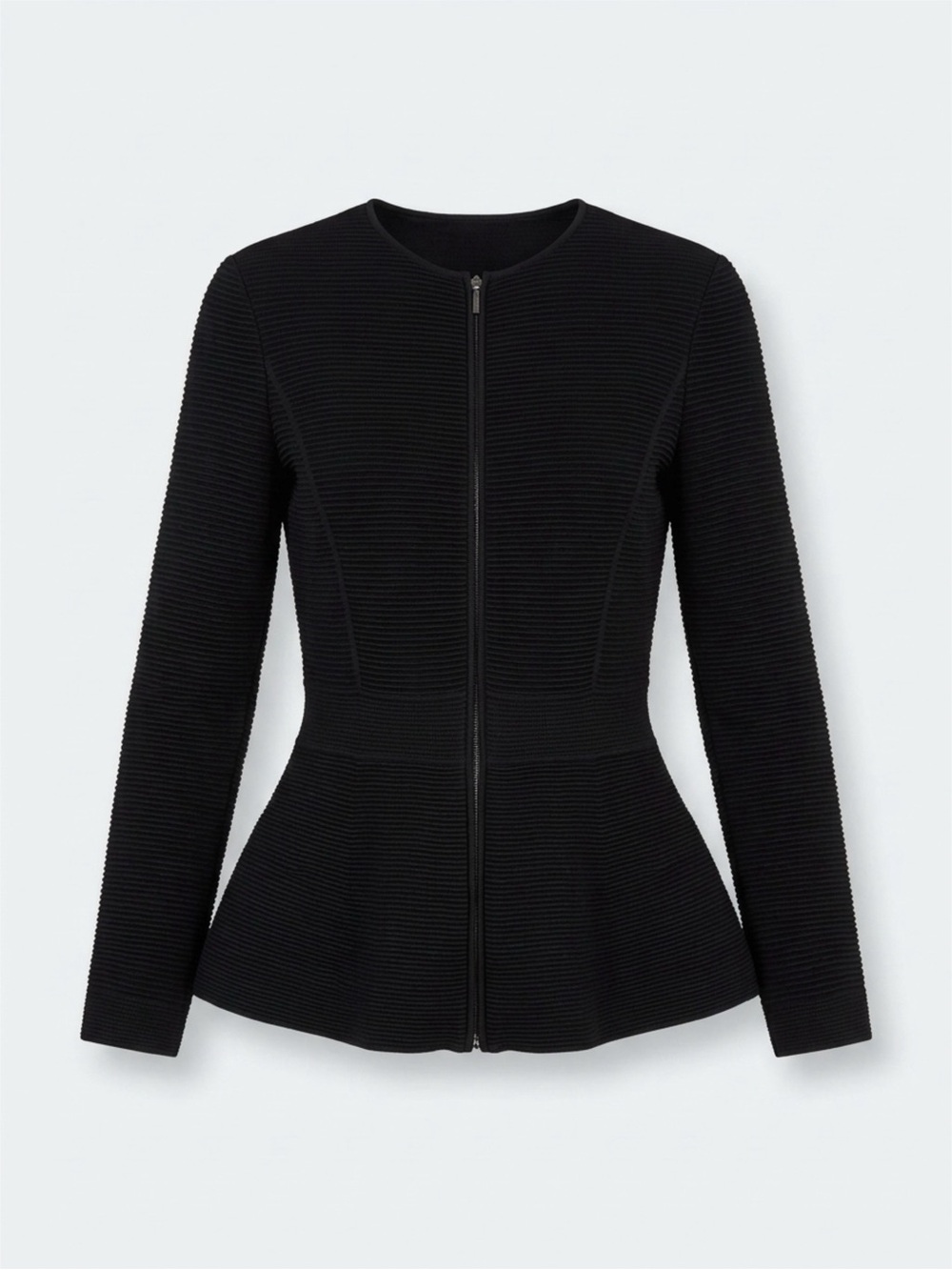 Giorgio Armani Black Ribbed Zip Peplum Jacket